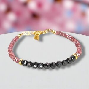 Handmade Ruby and Black Diamond Bracelet 14k Yellow Gold Filled (6.9" – 7.5")